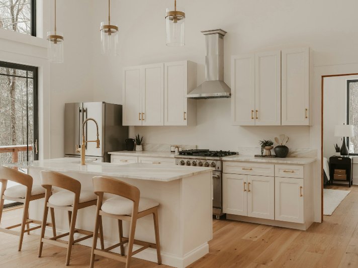 Stylish kitchen in a cozy home with hardwood floors
